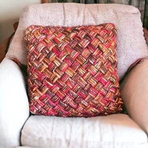 Throw Pillow Chunky Woven Homespun Yarn Soft Look Decor Rustic BOHO Colors